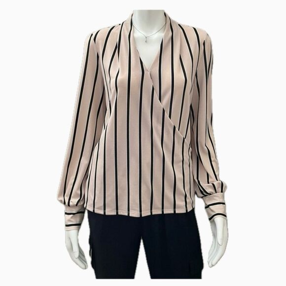 Adrianna Papell Blush Pink Stripe Faux Wrap Blouse Top Size Small - Picture 1 of 11